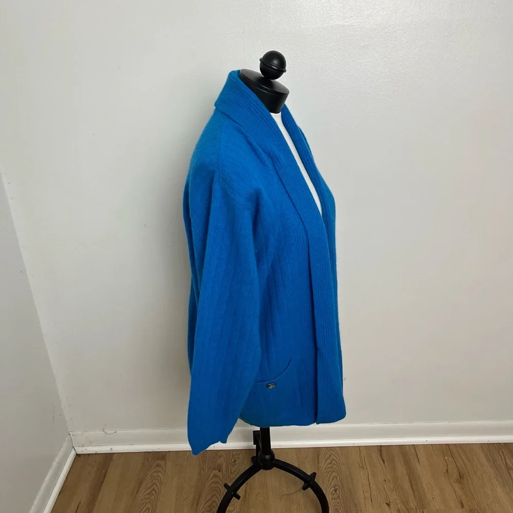 Liz Claiborne Lambswool Rabbit Blue Open Front Ribbed Cardigan Petite Medium‎